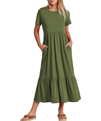 Women's Summer Casual Short Sleeve Crewneck Basic Swing T Shirt Dress Flowy Beach Vacation Sundress Army Green $18.80 Dresses