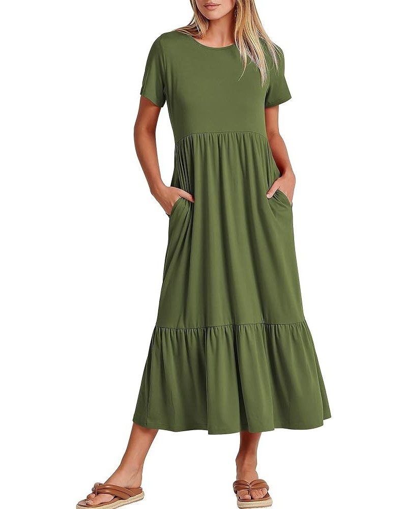 Women's Summer Casual Short Sleeve Crewneck Basic Swing T Shirt Dress Flowy Beach Vacation Sundress Army Green $18.80 Dresses