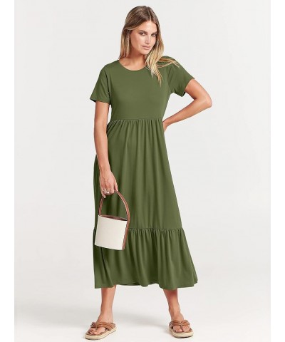 Women's Summer Casual Short Sleeve Crewneck Basic Swing T Shirt Dress Flowy Beach Vacation Sundress Army Green $18.80 Dresses