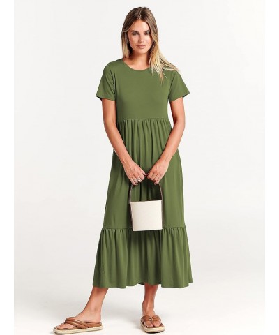 Women's Summer Casual Short Sleeve Crewneck Basic Swing T Shirt Dress Flowy Beach Vacation Sundress Army Green $18.80 Dresses