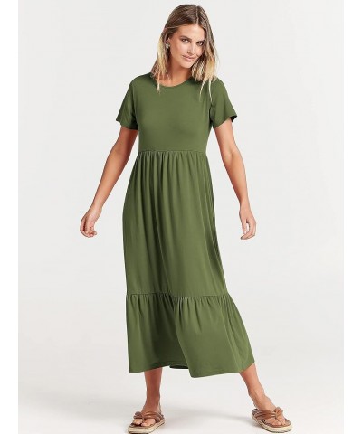 Women's Summer Casual Short Sleeve Crewneck Basic Swing T Shirt Dress Flowy Beach Vacation Sundress Army Green $18.80 Dresses