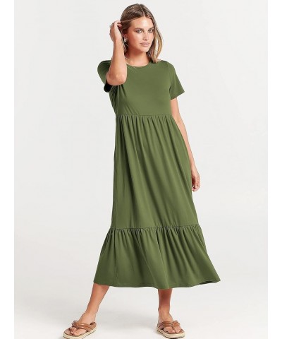 Women's Summer Casual Short Sleeve Crewneck Basic Swing T Shirt Dress Flowy Beach Vacation Sundress Army Green $18.80 Dresses