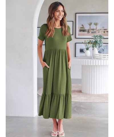 Women's Summer Casual Short Sleeve Crewneck Basic Swing T Shirt Dress Flowy Beach Vacation Sundress Army Green $18.80 Dresses