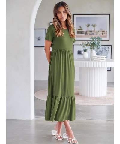 Women's Summer Casual Short Sleeve Crewneck Basic Swing T Shirt Dress Flowy Beach Vacation Sundress Army Green $18.80 Dresses