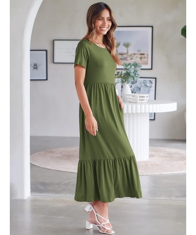 Women's Summer Casual Short Sleeve Crewneck Basic Swing T Shirt Dress Flowy Beach Vacation Sundress Army Green $18.80 Dresses