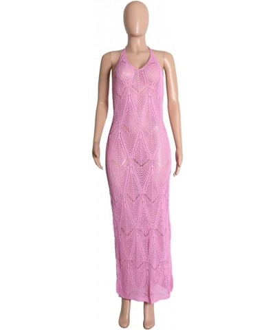 Womens V Neck Hollow Out Color Block Tassel Crochet Side Split Long Dress Swimsuit Cover Ups M Pink $21.09 Swimsuits