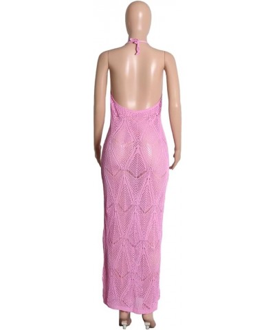 Womens V Neck Hollow Out Color Block Tassel Crochet Side Split Long Dress Swimsuit Cover Ups M Pink $21.09 Swimsuits