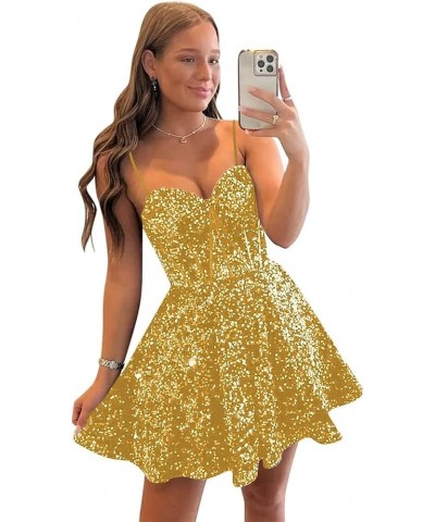 Sparkly Sequin Short Homecoming Dresses for Teens 2023 Sparkly Spaghetti Straps Criss-Crosswith Evening Party Gowns Gold $30....