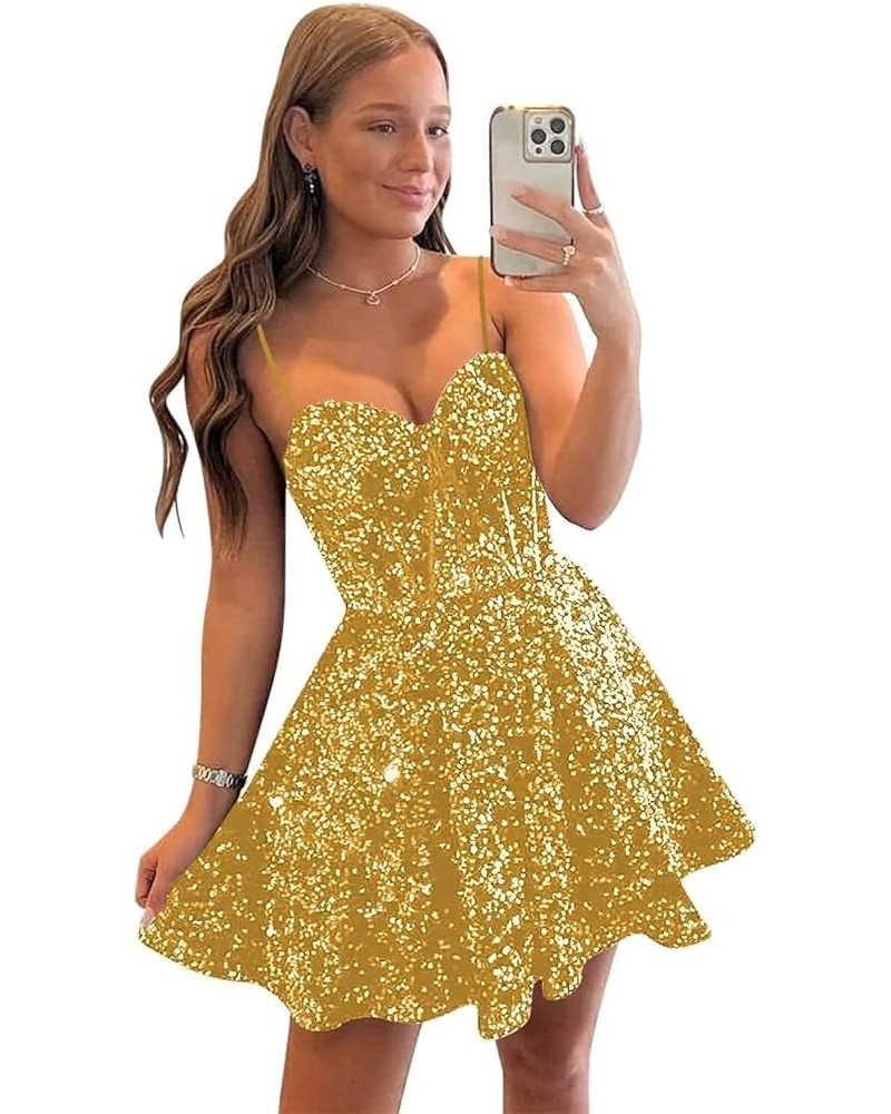 Sparkly Sequin Short Homecoming Dresses for Teens 2023 Sparkly Spaghetti Straps Criss-Crosswith Evening Party Gowns Gold $30....