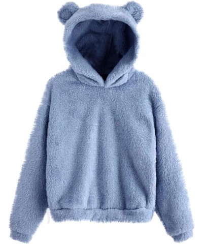 Oversized Sherpa Jacket for Women Fuzzy Fleece Cute Teddy Bear Print Coat Zip Long Sleeve Hooded Outwear with Pocket Z8-blue ...