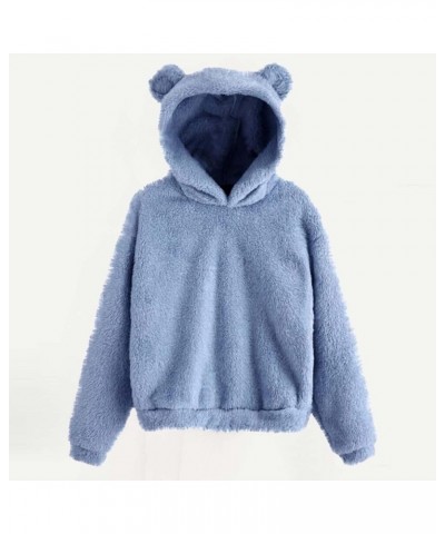 Oversized Sherpa Jacket for Women Fuzzy Fleece Cute Teddy Bear Print Coat Zip Long Sleeve Hooded Outwear with Pocket Z8-blue ...