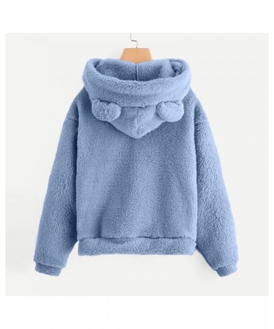 Oversized Sherpa Jacket for Women Fuzzy Fleece Cute Teddy Bear Print Coat Zip Long Sleeve Hooded Outwear with Pocket Z8-blue ...