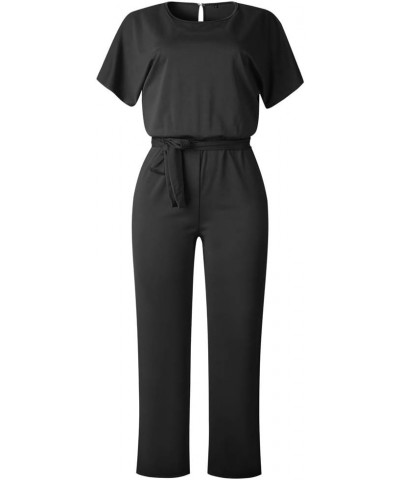 Women Summer Casual Solid Short Sleeve Wide Leg Jumpsuits Rompers Overalls Party Club Pants Black $20.82 Jumpsuits