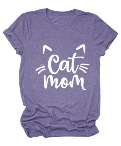 Dog Mom Tshirts for Women Dog Paw Shirt Funny Dog Paw Graphic Print Casual Dog Mom Short Sleeve Tops Cat Mom 02 Purple $10.50...