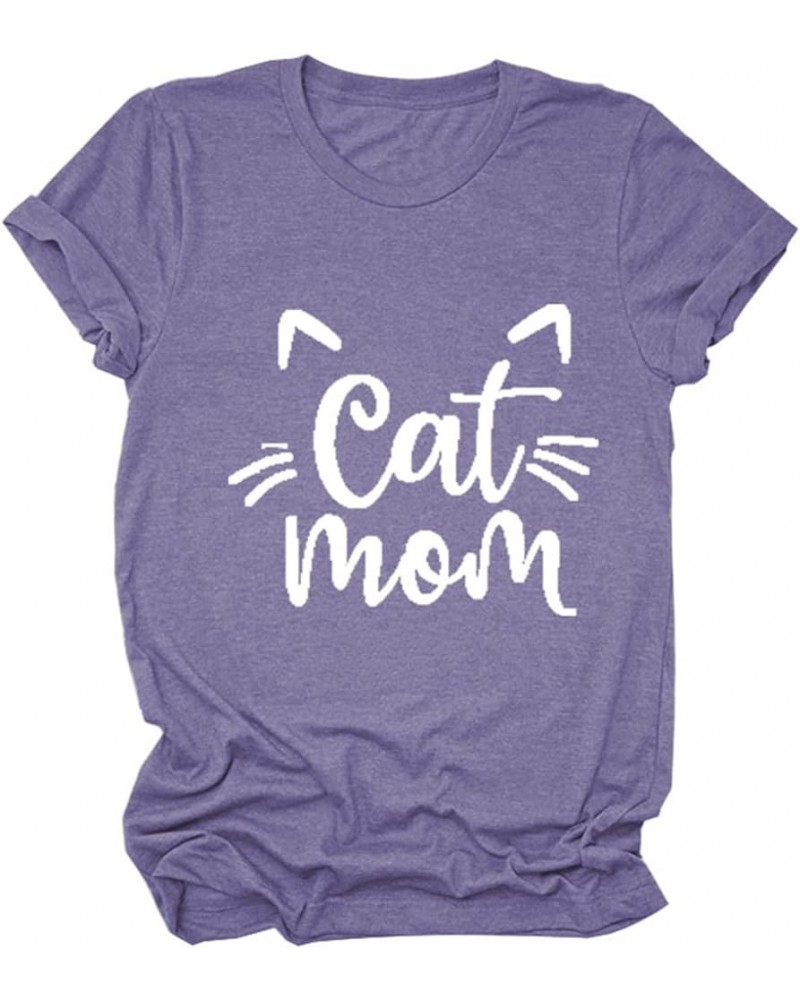 Dog Mom Tshirts for Women Dog Paw Shirt Funny Dog Paw Graphic Print Casual Dog Mom Short Sleeve Tops Cat Mom 02 Purple $10.50...