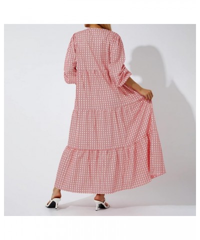 Women Y2k Puff Long Sleeve Ruffle Dress Pleated Maxi Long Swing Dress Loose Fit Elegant Tiered Dresses Beach Wear H-red $15.4...