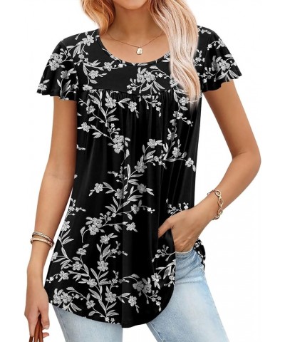 Womens 2024 Spring Casual Tunic Tops Summer Dressy Short Sleeve Shirts Loose Fit Blouse 1-black Carving $12.25 Tops