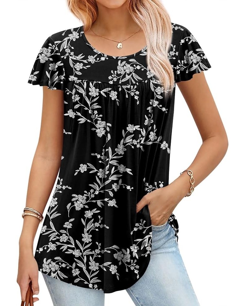 Womens 2024 Spring Casual Tunic Tops Summer Dressy Short Sleeve Shirts Loose Fit Blouse 1-black Carving $12.25 Tops