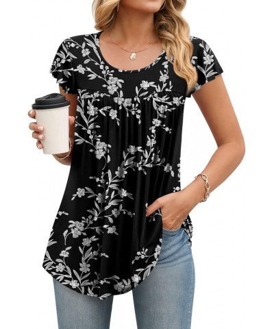 Womens 2024 Spring Casual Tunic Tops Summer Dressy Short Sleeve Shirts Loose Fit Blouse 1-black Carving $12.25 Tops