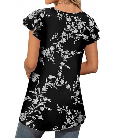 Womens 2024 Spring Casual Tunic Tops Summer Dressy Short Sleeve Shirts Loose Fit Blouse 1-black Carving $12.25 Tops