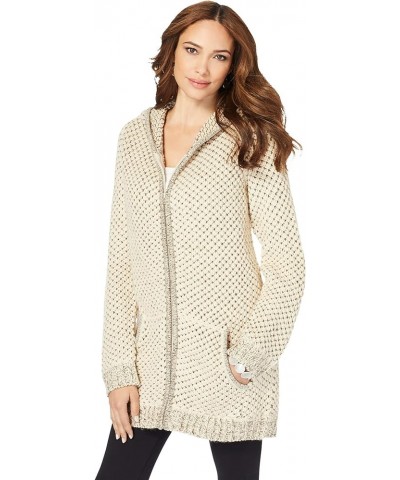 Women's Plus Size Marled Thermal Hoodie Cardigan Oatmeal Chocolate $33.36 Sweaters