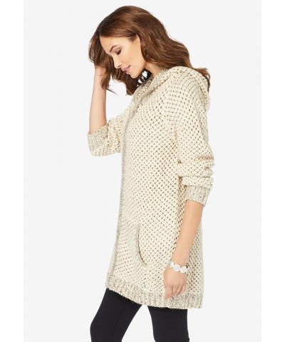 Women's Plus Size Marled Thermal Hoodie Cardigan Oatmeal Chocolate $33.36 Sweaters