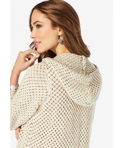 Women's Plus Size Marled Thermal Hoodie Cardigan Oatmeal Chocolate $33.36 Sweaters