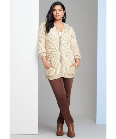 Women's Plus Size Marled Thermal Hoodie Cardigan Oatmeal Chocolate $33.36 Sweaters