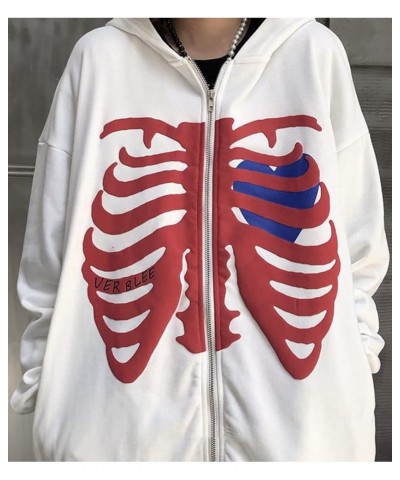 Women Oversized Zip Up Hoodie Fashion Long Sleeve Graphic Skeleton Sweatshirt Cool Outwear White-1 $16.32 Hoodies & Sweatshirts