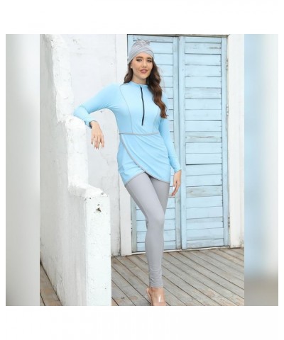 Womens' Muslim Burkini Swimsuits Modest Swimwear Islamic Long Sleeve Full Cover Hijab Top Pants ​Bathing Suit Light Blue $17....