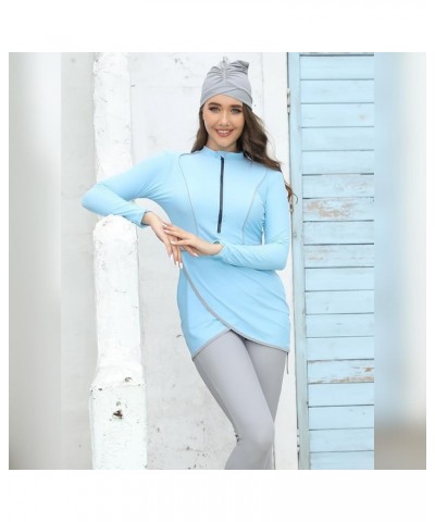 Womens' Muslim Burkini Swimsuits Modest Swimwear Islamic Long Sleeve Full Cover Hijab Top Pants ​Bathing Suit Light Blue $17....