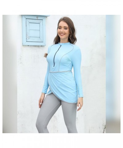 Womens' Muslim Burkini Swimsuits Modest Swimwear Islamic Long Sleeve Full Cover Hijab Top Pants ​Bathing Suit Light Blue $17....