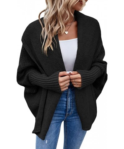 Women's Kimono Batwing Cable Knitted Slouchy Oversized Wrap Cardigan Sweater Coat Outwear Black $17.01 Sweaters