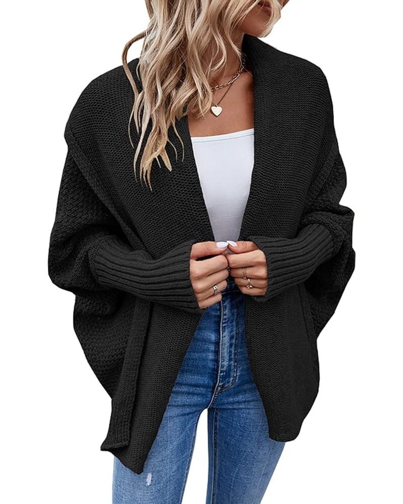 Women's Kimono Batwing Cable Knitted Slouchy Oversized Wrap Cardigan Sweater Coat Outwear Black $17.01 Sweaters