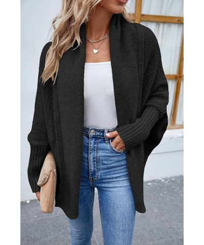 Women's Kimono Batwing Cable Knitted Slouchy Oversized Wrap Cardigan Sweater Coat Outwear Black $17.01 Sweaters