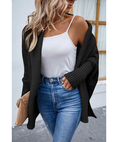 Women's Kimono Batwing Cable Knitted Slouchy Oversized Wrap Cardigan Sweater Coat Outwear Black $17.01 Sweaters