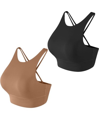 High Neck Longline Sports Bras for Women Sewn-in Pads High Coverage Sports Bra for Yoga Gym Fitness Workout Crop Tops A4-2pac...