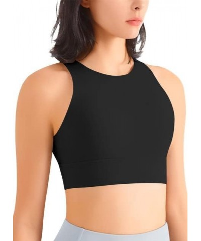 High Neck Longline Sports Bras for Women Sewn-in Pads High Coverage Sports Bra for Yoga Gym Fitness Workout Crop Tops A4-2pac...