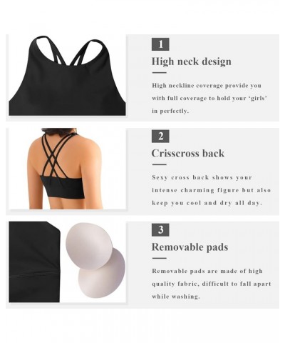 High Neck Longline Sports Bras for Women Sewn-in Pads High Coverage Sports Bra for Yoga Gym Fitness Workout Crop Tops A4-2pac...