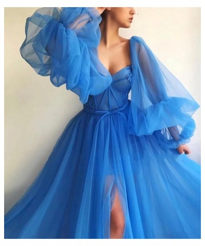 Puffy Sleeve Prom Dress Long Sweetheart Tulle Ball Gown Junior Princess Wedding Formal Evening Gowns with Split Blush $41.33 ...