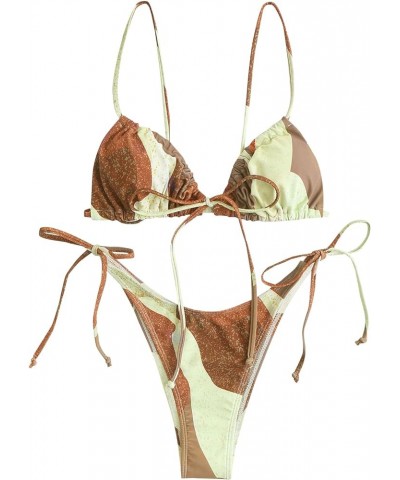 Womens High Cut Thong Bikini Set Swimsuits Cami String Sexy Bathing Suit Brown-82 $20.51 Swimsuits