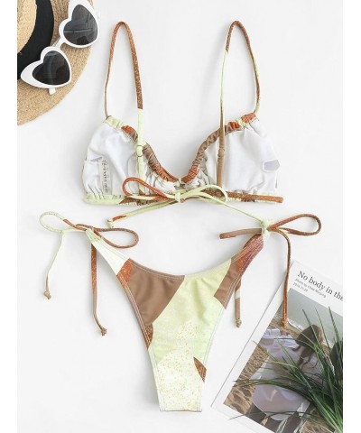 Womens High Cut Thong Bikini Set Swimsuits Cami String Sexy Bathing Suit Brown-82 $20.51 Swimsuits