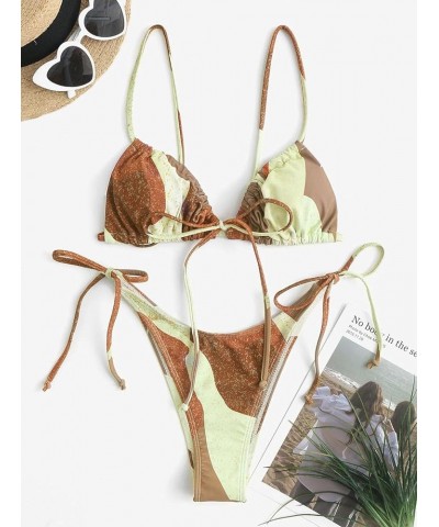 Womens High Cut Thong Bikini Set Swimsuits Cami String Sexy Bathing Suit Brown-82 $20.51 Swimsuits