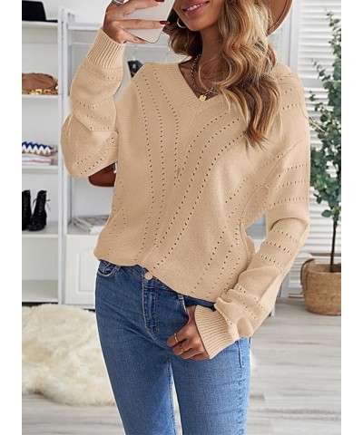 Womens Color Block Striped V Neck Cozy Knitted Pullover Sweaters Jumper Tops Loose Fit Solid Khaki 02 $25.19 Sweaters