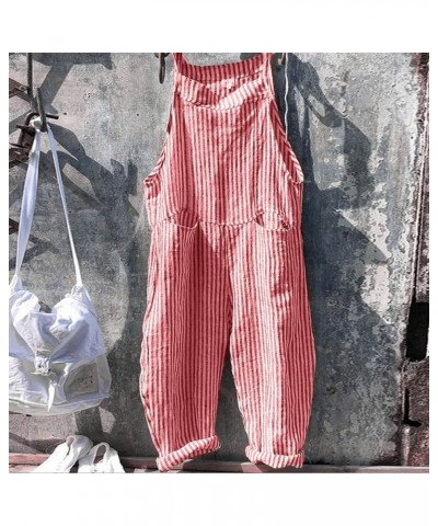 Womens Jumpsuits Casual Women's Loose Sleeveless Rompers Stretchy Casual Wide Leg Jumpsuits Baggy Overalls Pockets Red $3.11 ...