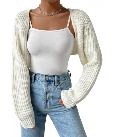 Women's Long Sleeve Bolero Shrug Crop Cardigan Open Front Drop Shoulder Knit Sweater White $16.87 Sweaters