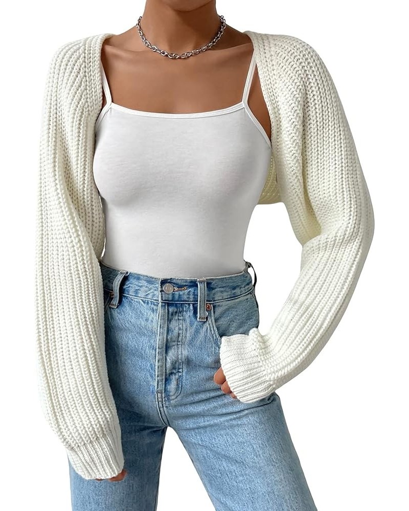 Women's Long Sleeve Bolero Shrug Crop Cardigan Open Front Drop Shoulder Knit Sweater White $16.87 Sweaters