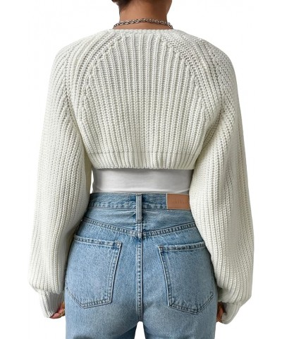 Women's Long Sleeve Bolero Shrug Crop Cardigan Open Front Drop Shoulder Knit Sweater White $16.87 Sweaters