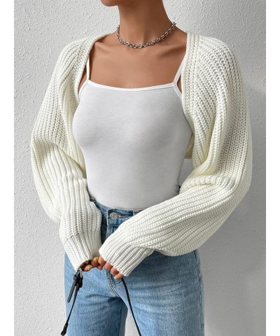 Women's Long Sleeve Bolero Shrug Crop Cardigan Open Front Drop Shoulder Knit Sweater White $16.87 Sweaters