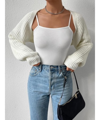 Women's Long Sleeve Bolero Shrug Crop Cardigan Open Front Drop Shoulder Knit Sweater White $16.87 Sweaters